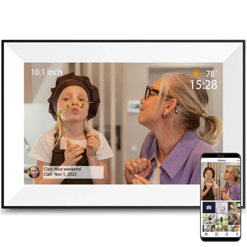 Digital Photo Frame, 10.1 Inch Digital Photo Frame, WiFi Smart Electronic Frame with 16GB 1280x800 IPS Touch Screen, Auto Rotate, User-friendly Charging from