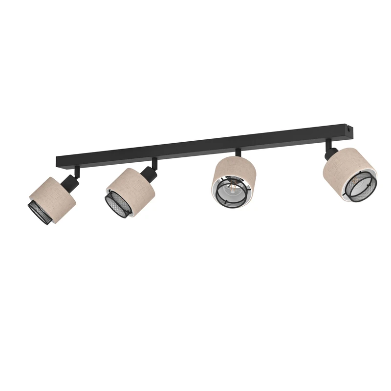 Eglo Rosley Ceiling Light - 4 Spot Spotlight Bar - Black & Linen