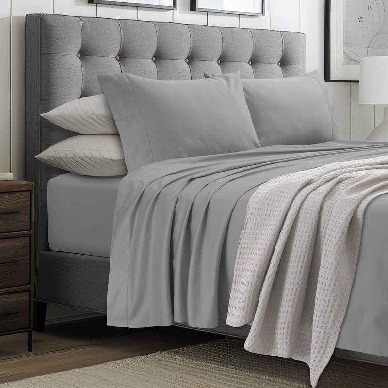 Tribeca Living 1000 Thread Count Egyptian Cotton Sheets King Size, Luxurious and Ultra Soft Sateen Weave, 22" Extra Deep Pocket 4-Piece Bed Sheet Set, Mist Grey