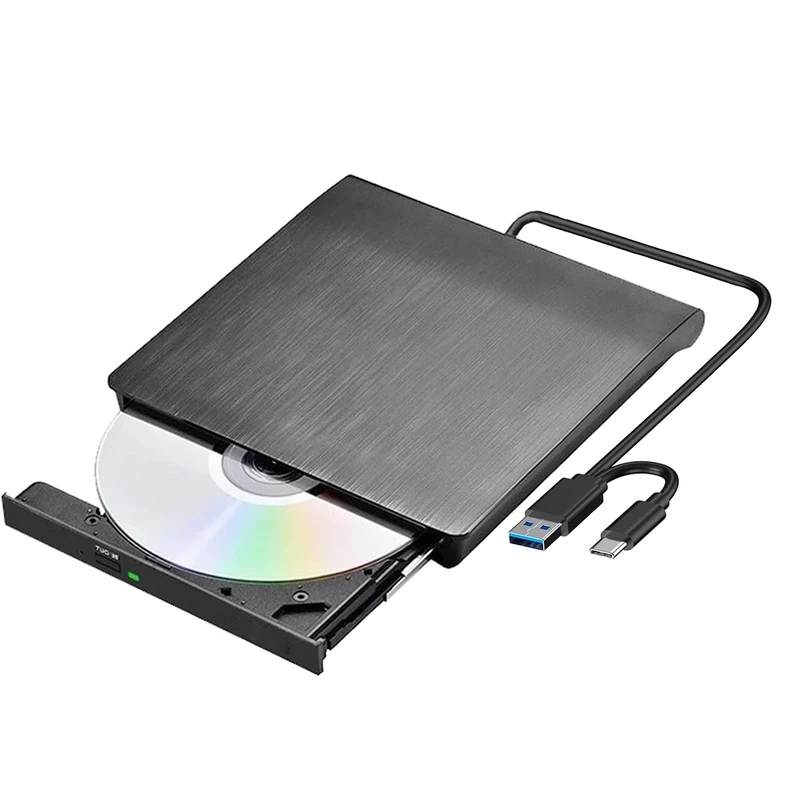 External CD DVD Drive, Portable USB 3.0 Type-C DVD/CD RW Writer Burner for Laptop PC, Desktop, Mac, IOS, Windows 11/10/8/7 / XP/Vista/Linux
