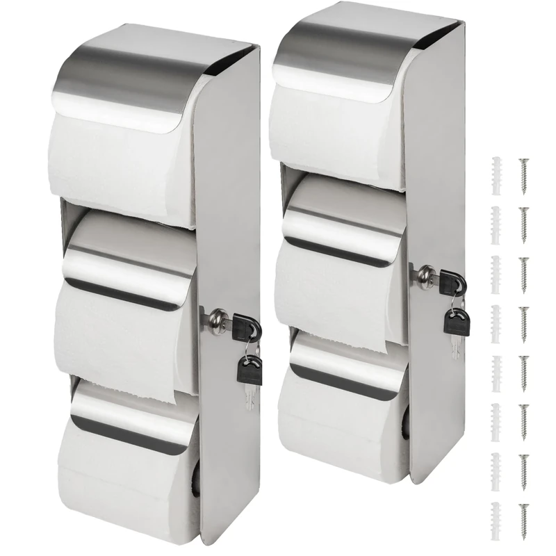 Desyeryamimi 2Pcs Commercial Toilet Paper Holder Toilet Tissue Dispenser with Lock- 3 Roll Stainless Steel Toilet Paper Dispenser Wall Mount- Double Roll Toilet Tissue Holder for Bathroom/Restroom