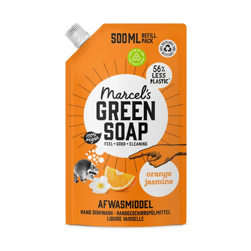 Marcel's Green Soap Washing-up Liquid Refill - Orange & Jasmine - Dishwashing Liquid - Saves 56% of plastic - Vegan - 97% Biodegradable - 500 ML