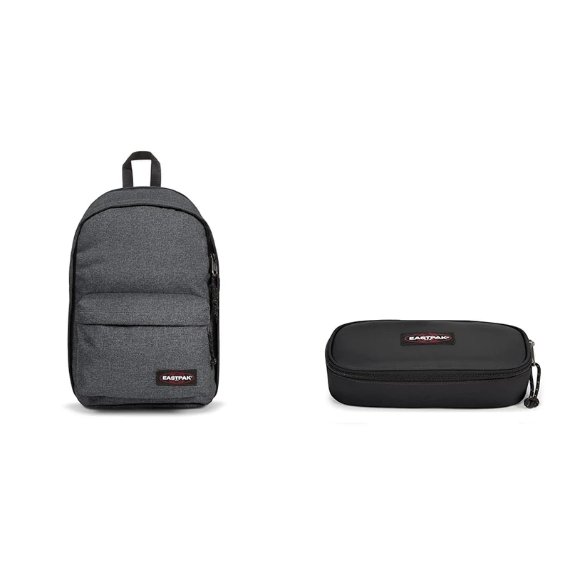 EASTPAK BACK TO WORK Backpack, 27 L - Denim (Grey) OVAL SINGLE Pencil Case, 5 x 22 x 9 cm - Black