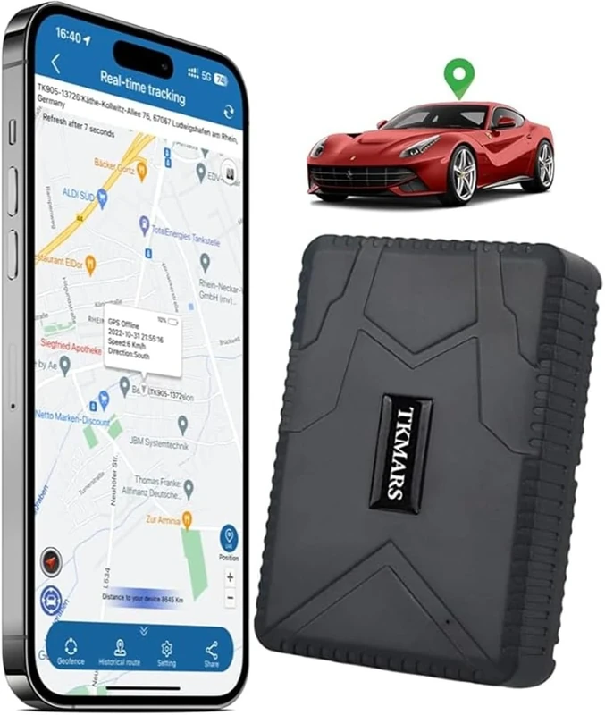 TKMARS TK915 Car GPS Tracker, Magnetic Waterproof for Cavaran Truck Motorbike, Realtime Tracking+ Notification, 10000mAh Long Standby, SIM Included with Free APP