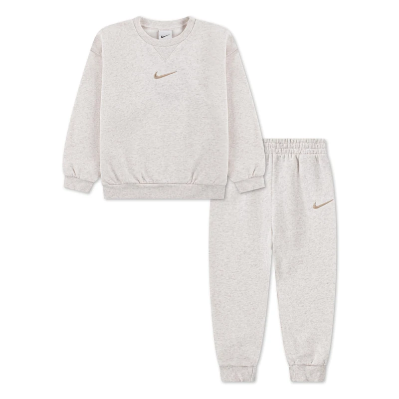 NIKE Kids Essential Fleece Crew Set, Pale Ivory Heather, 3/4 Years