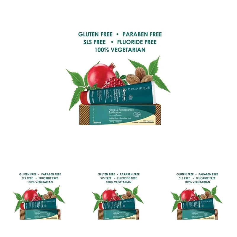Himalaya Botanique Original Neem & Pomegranate Toothpaste, Fights Plaque, Brightens Teeth, Fluoride Free, No Artificial Flavors, SLS Free, Cruelty Free, Foaming, Mint Flavor, 150 g (Pack of 4)