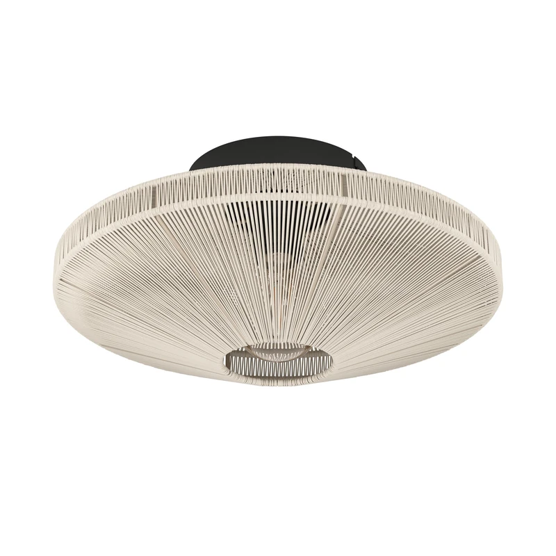 Eglo Ceiling Lamp Midsumer, Fabric Flush Mount Light Fixture, Japanese-Style Metal Light in Black and Natural Cream Yarn, Living Room Lighting with E27 Socket, Ø 38 cm - Image 1