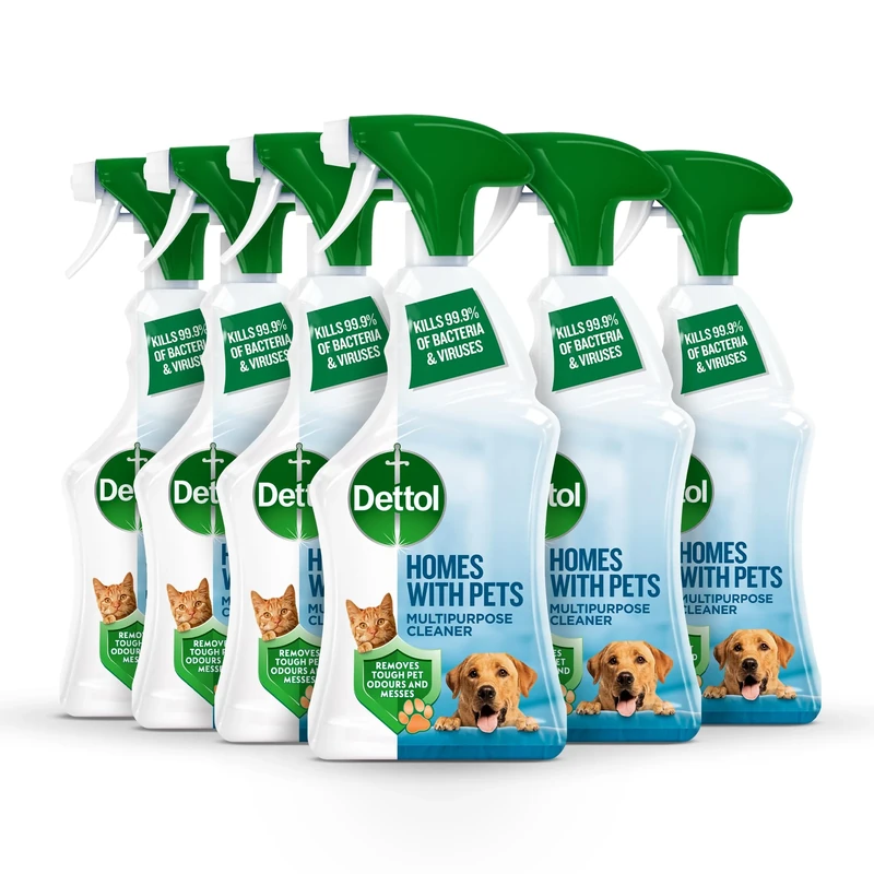 Dettol Homes With Pets Anibacterial Spray, Fresh Breeze, Multipack Of 6 X 750ml, Total 4.5L, Cat Urine Odour Remover, Dog Spray, Pet Odour Eliminator, Pet Stain And Odour Remover, Antibacterial