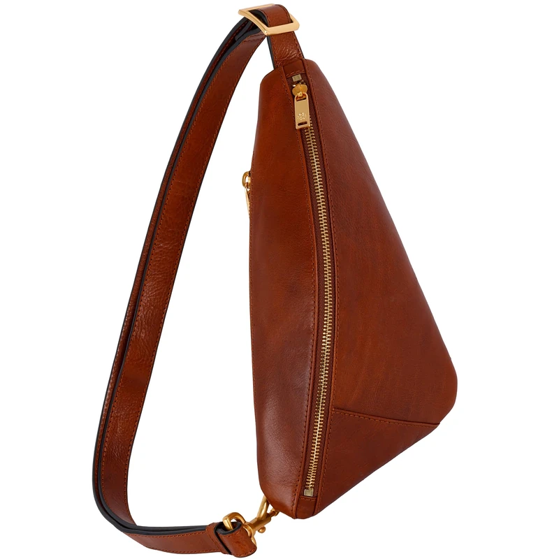Time Resistance Full-Grain Leather Sling Bag for Men and Women