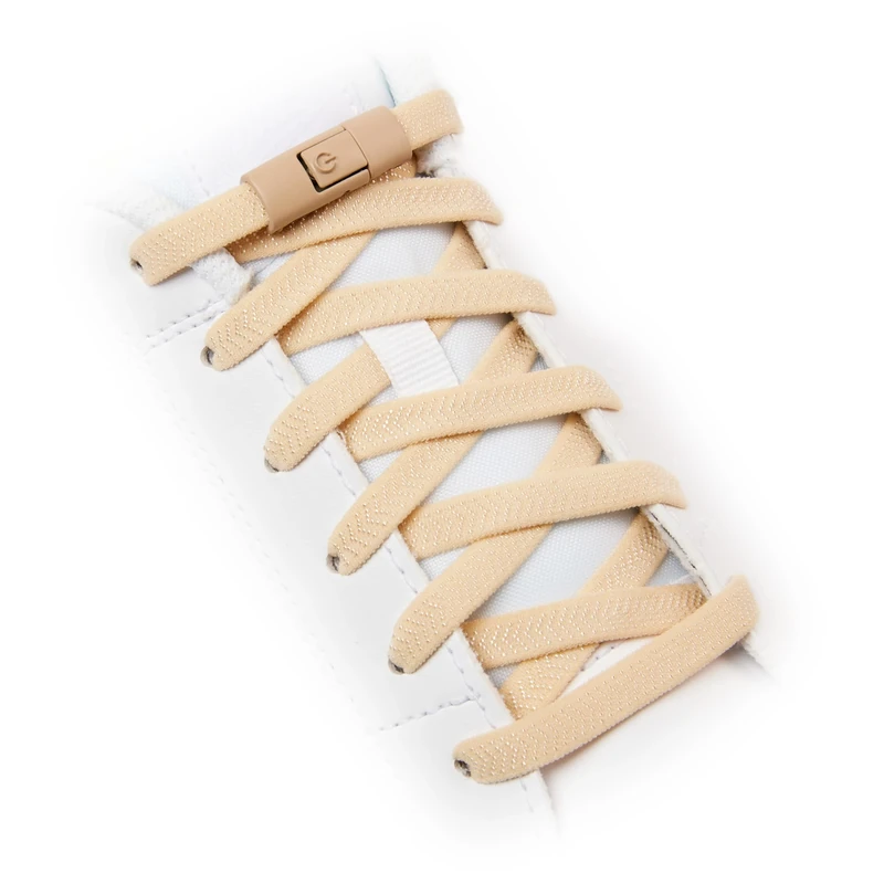 TEEZY No Tie Shoe Laces for Trainers | Premium Elastic Weave & Quick Lock Buckle | Flat Shoe Laces For Adults & Kids | Elastic Shoelaces Black White Laces No Tie | ACCELERATOR (Beige)