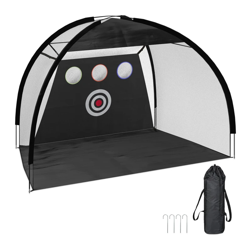 Relaxdays Golf Practice Net, Target, incl. Carrying Bag and Pegs, HxWxD: 200 x 300 x 170 cm, Garden Game, Black/White, Bamboo, 94 x 31 x 30 cm