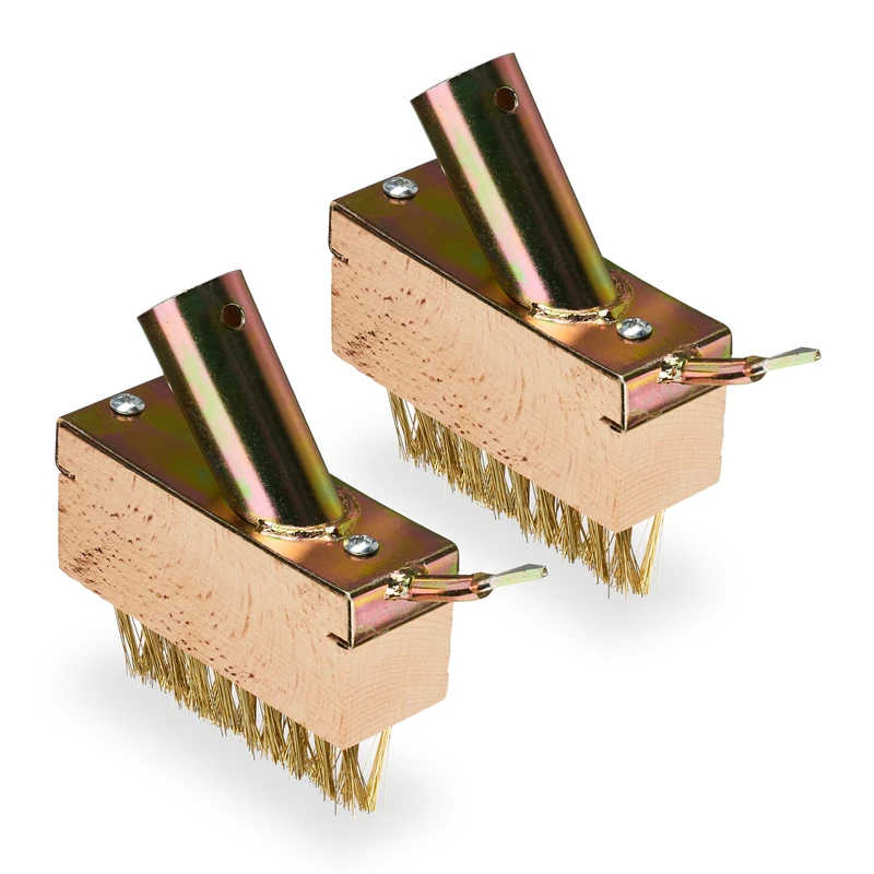 Relaxdays Set of 2 Weed Joint Brushes, Moss Removal, Steel Bristles, Replacement, Grout Scraper, Garden, Natural/Gold, Coco, 40 x 4.5 x 4.5 cm