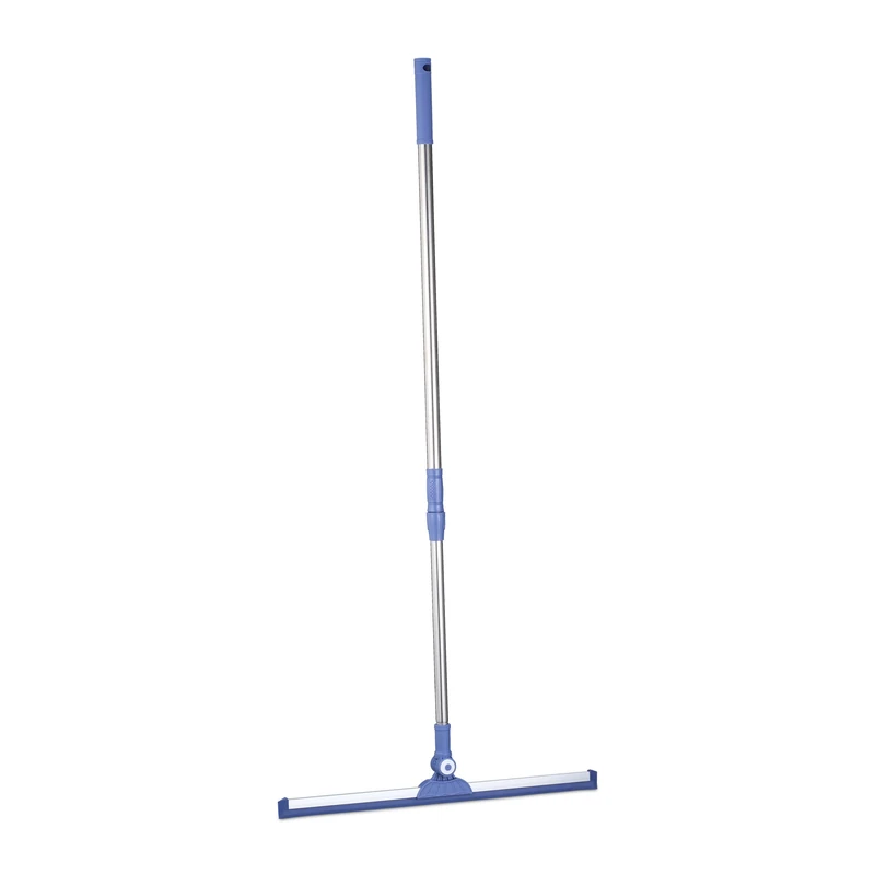 Relaxdays Water Scraper with Telescopic Handle, Shower and Windows Cleaner, Rubber Lip, Stainless Steel, Silver/Blue, 135 x 52 x 3.5 cm