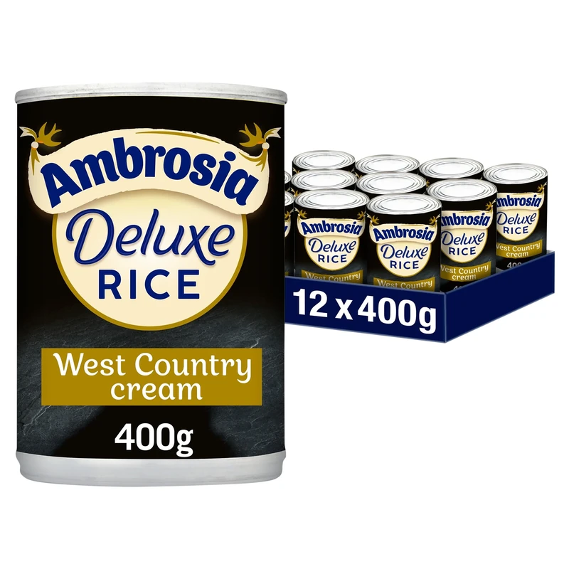 Ambrosia Deluxe Rice Pudding Cans, West Country Cream Dessert, Ready to Eat, Creamy & Indulgent, 400 g (Pack of 12)