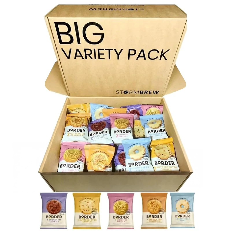 Border Biscuits Variety Pack Gift Set Hamper, 30 Biscuits (3 Packs of Five Different Blends, Each Pack 2 Biscuits) in StormBrew Gift Box