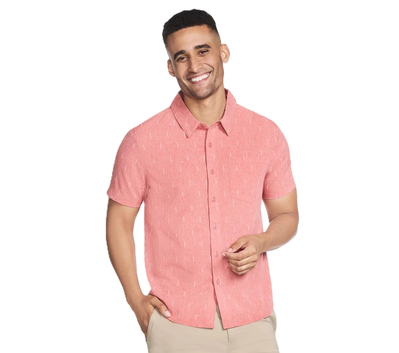 Skechers Men's The Gowalk Air Printed Short Sleeve Shirt Button, Brown, S - Image 1