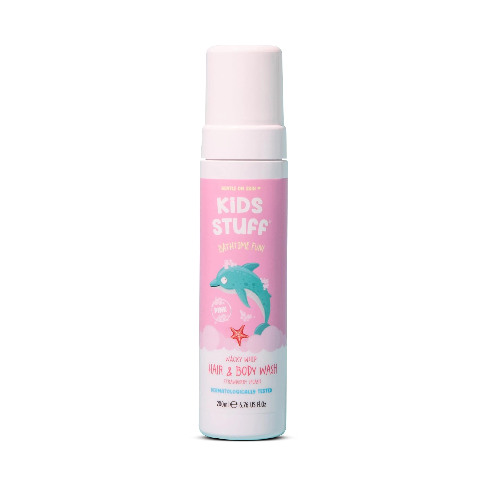 Kids Stuff Pink Wacky Whip Foaming Hair & Body Wash with Strawberry Swirl Fragrance | Dermatologically Tested Kids Hair & Body Wash | Gently Cleanses Hair & Skin | Vegan | Cruelty Free | 200ml