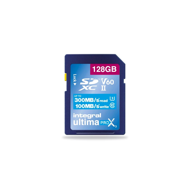 Integral 128GB UHS-II SD Card V60 Up to 300MBs Read and 100MBs Write Speed 1733X SDXC Professional High Speed Memory Card