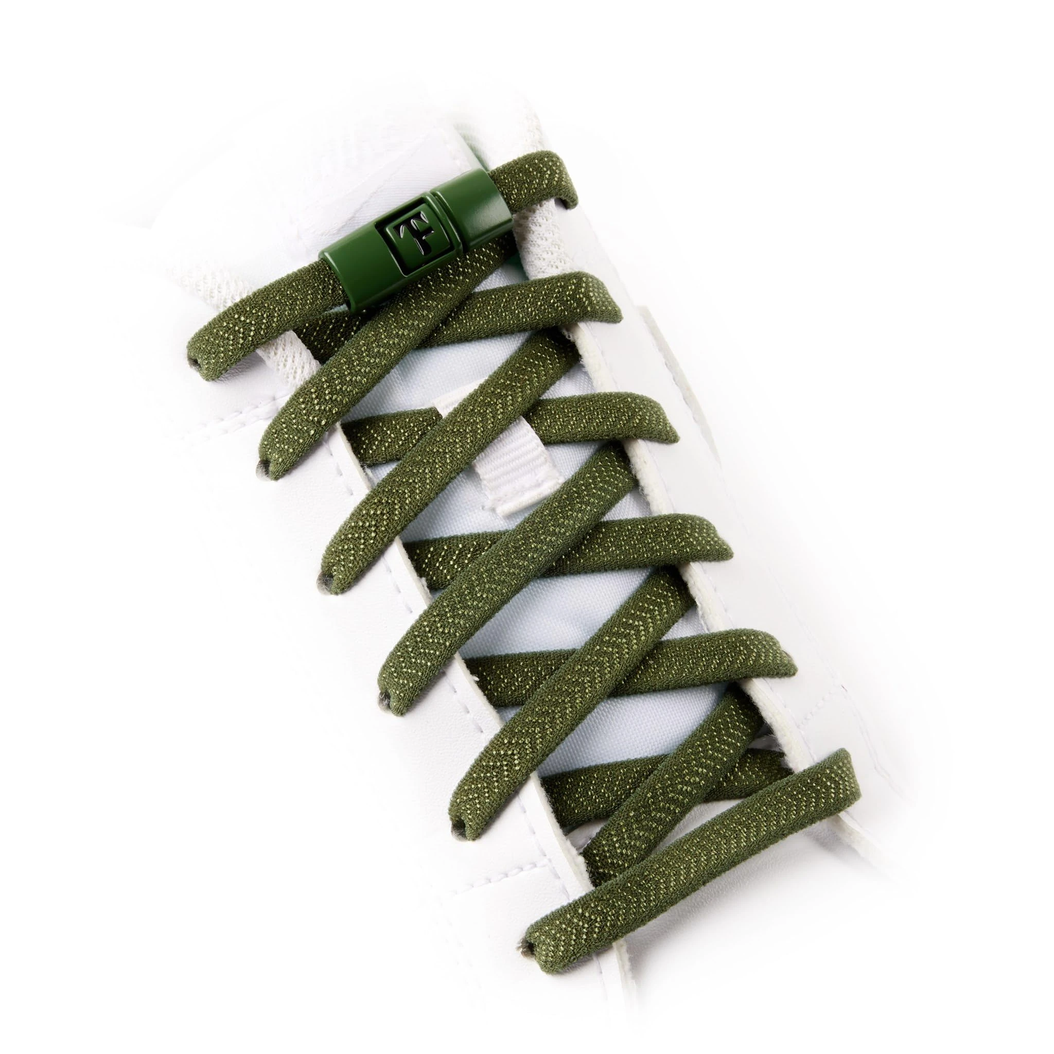 TEEZY No Tie Shoe Laces for Trainers | Premium Elastic Weave & Quick Lock Buckle | Flat Shoe Laces For Adults & Kids | Elastic Shoelaces Black White Laces No Tie | ACCELERATOR (Army Green)