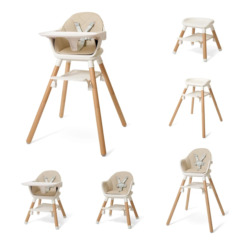 Clair de Lune 6 in 1 Adjustable High Chair 6 Months - 6 Years (Beige and Natural)