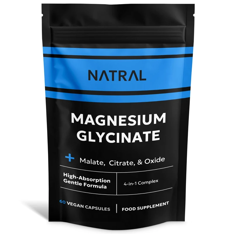 Magnesium Glycinate 4-in-1 Complex – High Absorption Magnesium for Sleep, Muscle Function & Relaxation – 60 Vegan Caspules with Malate, Citrate & Oxide