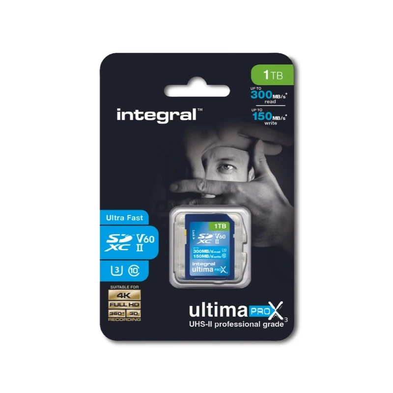 Integral 1TB UHS-II SD Card V60 Up to 300MBs Read and 150MBs Write Speed 1733X SDXC Professional High Speed Memory Card