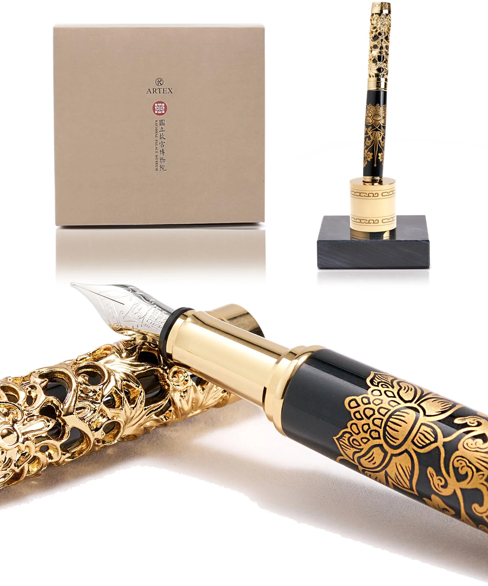 ARTEX Luxury Fountain Pen Set With Stand - Museum Art Collections - Crafting Timeless Beauty - the Best Gift & Office Desk Decor, German SCHMIDT Fine Nib, Inspirational Office Desk Decor