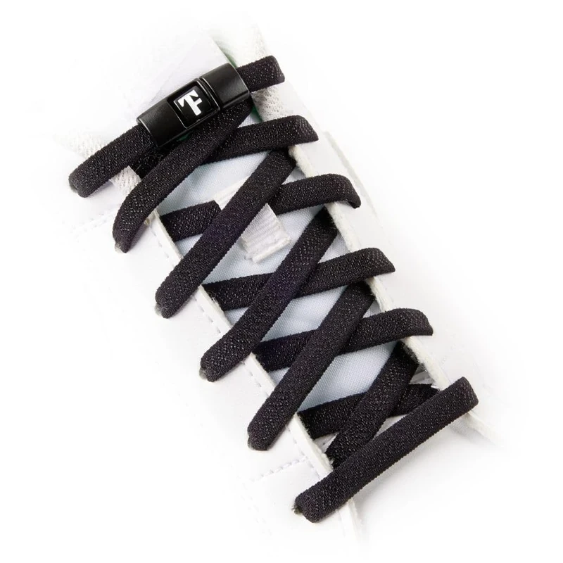 TEEZY No Tie Shoe Laces for Trainers | Premium Elastic Weave & Quick Lock Buckle | Flat Shoe Laces For Adults & Kids | Elastic Shoelaces Black White Laces No Tie | ACCELERATOR (Black)