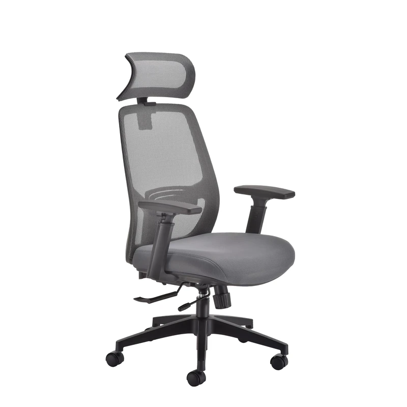 Office Hippo - Grey Ergonomic Mesh Office Chair With Lumbar Support. Adjustable Desk Chair With Reclining Back & Seat, Headrest And Comfortable Padded Slide Seat Cushion For Leg Support