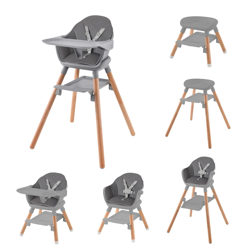 Clair de Lune 6 in 1 Adjustable High Chair 6 Months - 6 Years (Grey and Natural)