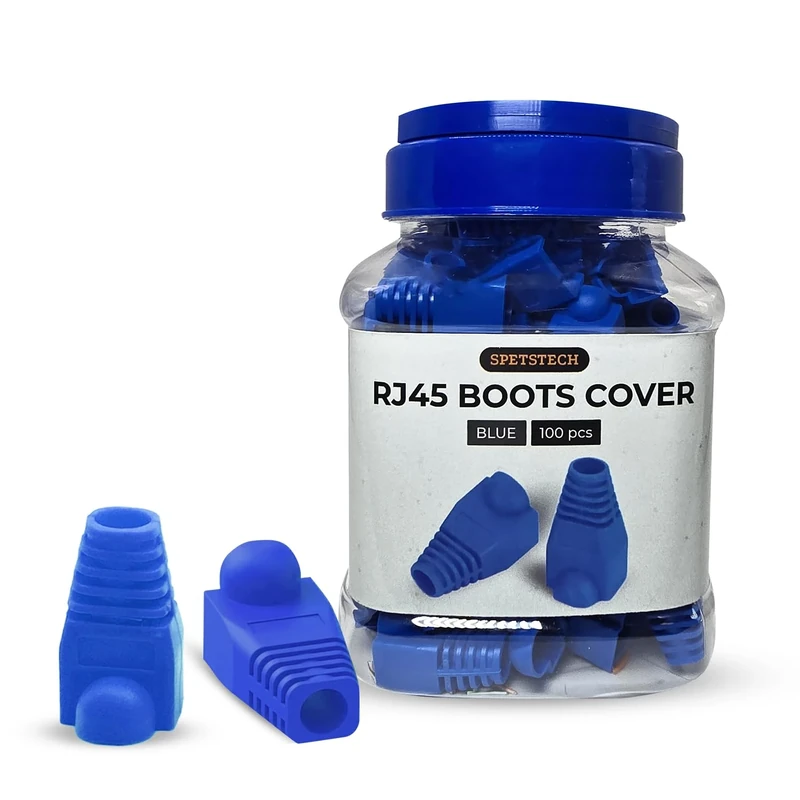 Spetstech RJ45 Plastic Boots - 100 Blue Protectors for Cat5e/6