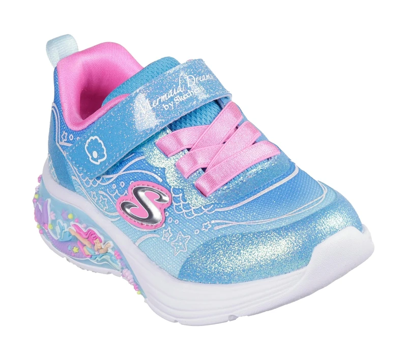 Skechers Baby Girl's My Dreamers Lil Mermaid Sneaker, Blue Sparkle Mesh/Multi Trim, 6 UK