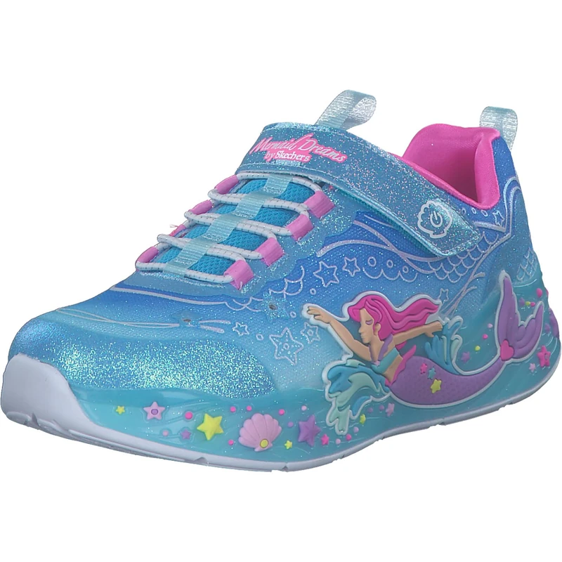 Skechers Girl's Mermaid Dreams Sneakers, Blue Sparkle Mesh/Multi Trim, 3 UK Child