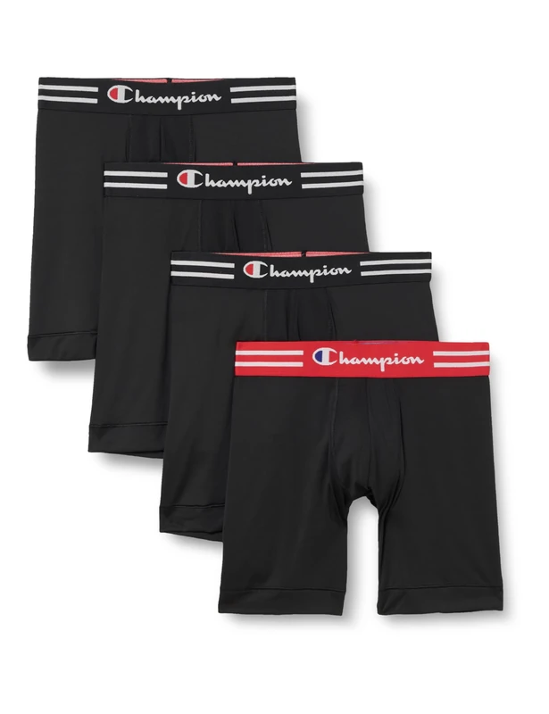 Champion Men's Boxer Briefs, Performance Stretch, Moisture Wicking, Multi-Pack, Long Leg-Black-4 Pack, XL (Pack of 4)
