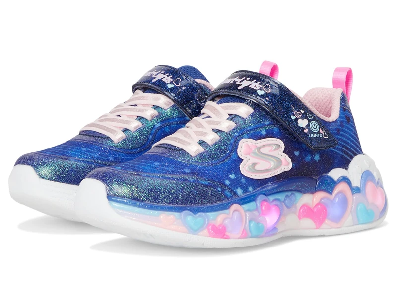 Skechers Girl's Eternal Heart Lights Sneakers, Navy Sparkle Mesh/Multi Trim, 10.5 UK Child
