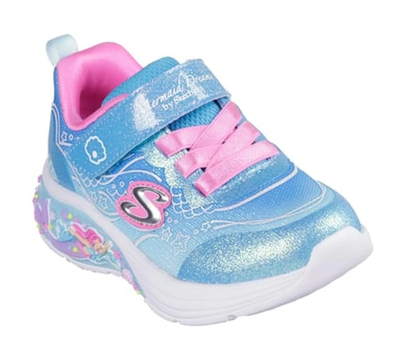 Skechers Baby Girl's My Dreamers Lil Mermaid Trainers, Blue Sparkle Mesh/Multi Trim, 4 UK