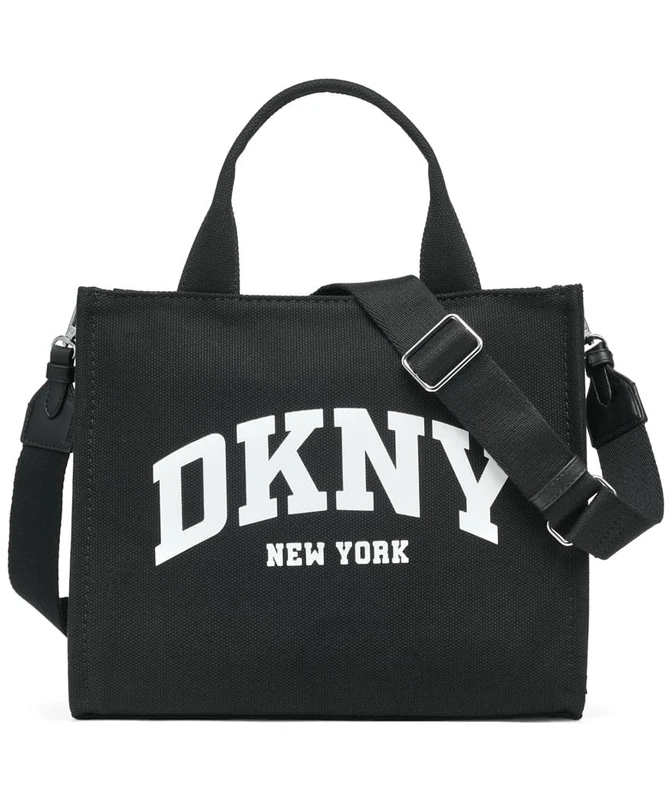DKNY womens Hadlee Medium Canvas Tote, Black/Silver, One Size