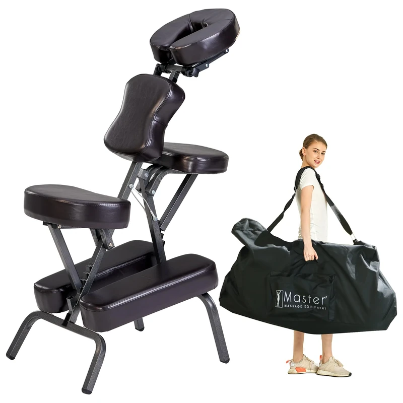 Master Massage Bedford Massage Chair Full Body Portable - Lightweight Massage Chair with Carrying Bag- Tattoo Chair Height Adjustable Folding Massage Chair Face Cradle Salon Massage Chair SPA(Coffee)