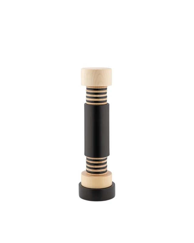 Alessi Twergi MP0215 - Salt, Pepper, and Spice Grinder, Cylindrical Body in Colored Beech Wood with Matte Finish, Ceramic Grinder, Natural and Black