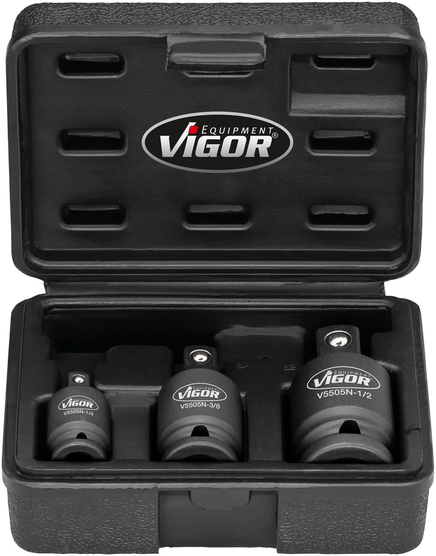 ViGOR Impact Wrench Joint Piece Set V5505N, 3 Pieces, 1/4, 3/8, 1/2 Inch Square, Working in Hard-to-Reach Areas, Machine Operation