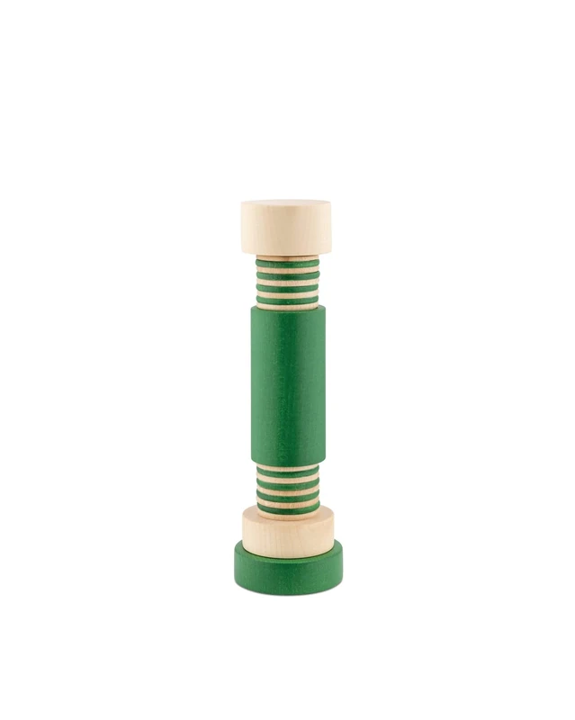 Alessi Twergi MP0215 2 - Salt, Pepper, and Spice Grinder, in Beech Wood, Cylindrical Body in Colored Beech Wood with Matte Finish, Ceramic Grinder, Natural and Green