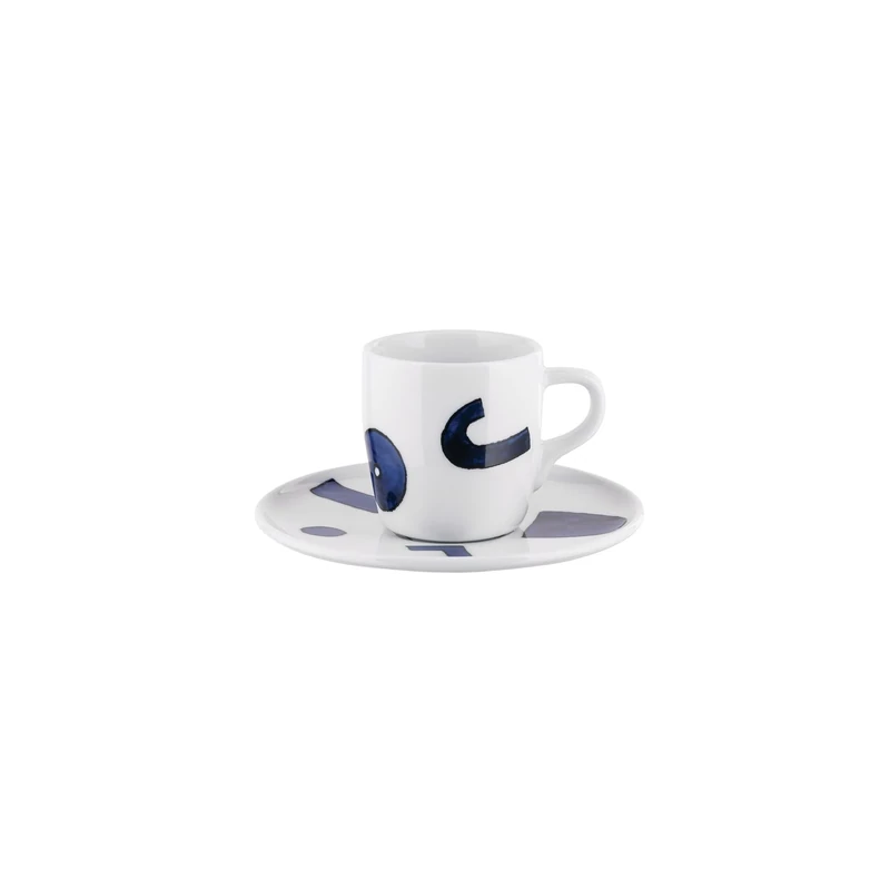 Alessi Itsumo - Yunoki Ware NF08/76S - Designer One Mocha Cup Set with Saucer, Minimalist Aesthetic, in White Porcelain with Samiro Yunoki Decor, Diameter 12.5 cm