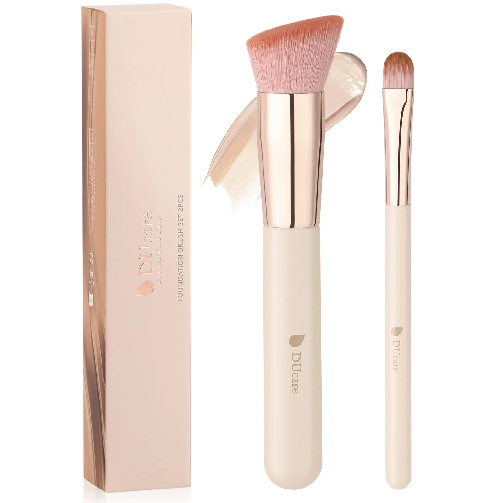 DUcare 2pcs Angled Foundation & Concealer Brush Set - Ultra-Soft Angled Shape Bristles for Flawless Contouring & Under-Eye Coverage, Professional Makeup Tools for Liquid Or Cream Foundations