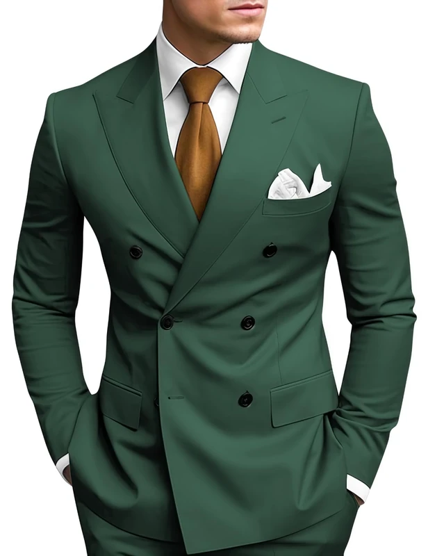 HANBANGWEI 2 Piece Double Breasted Suit Men Slim Fit Mens Double Breasted Blazer Pants Sets Wedding Prom Homecoming Suit, Dark Green, M