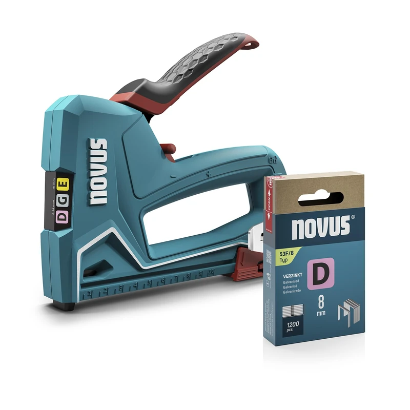 Novus Tools J-51 Hand Stapler Set + 1200 Flat Wire Staples D Type 53F Professional Staples for Attaching Films and Trims for Nails 16 mm and Flat Wire Staples 6-14 mm