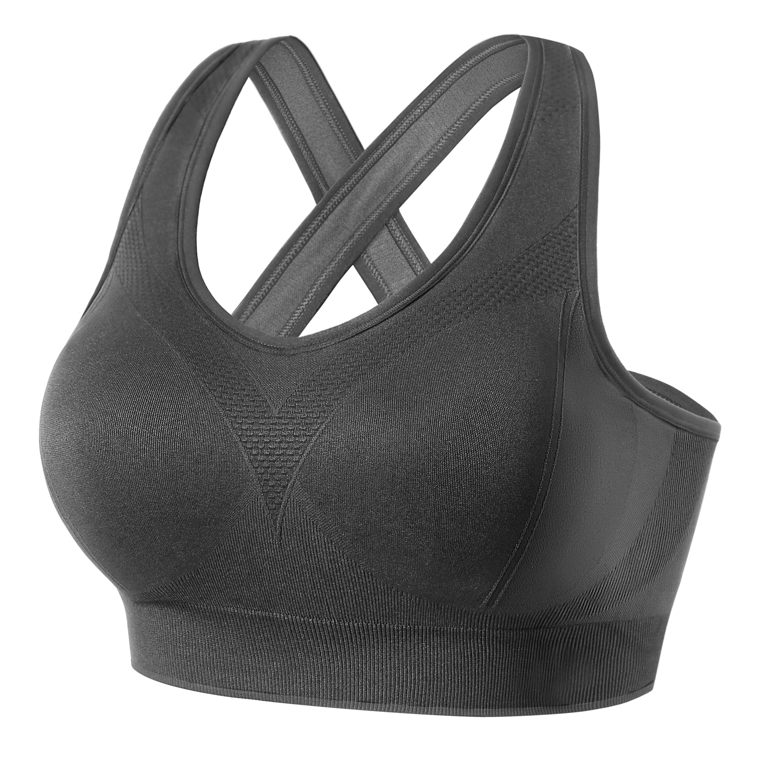 FITTIN Sports Bras for Women Padded: Seamless Cross Back Bras Pack for Workout Yoga Grey