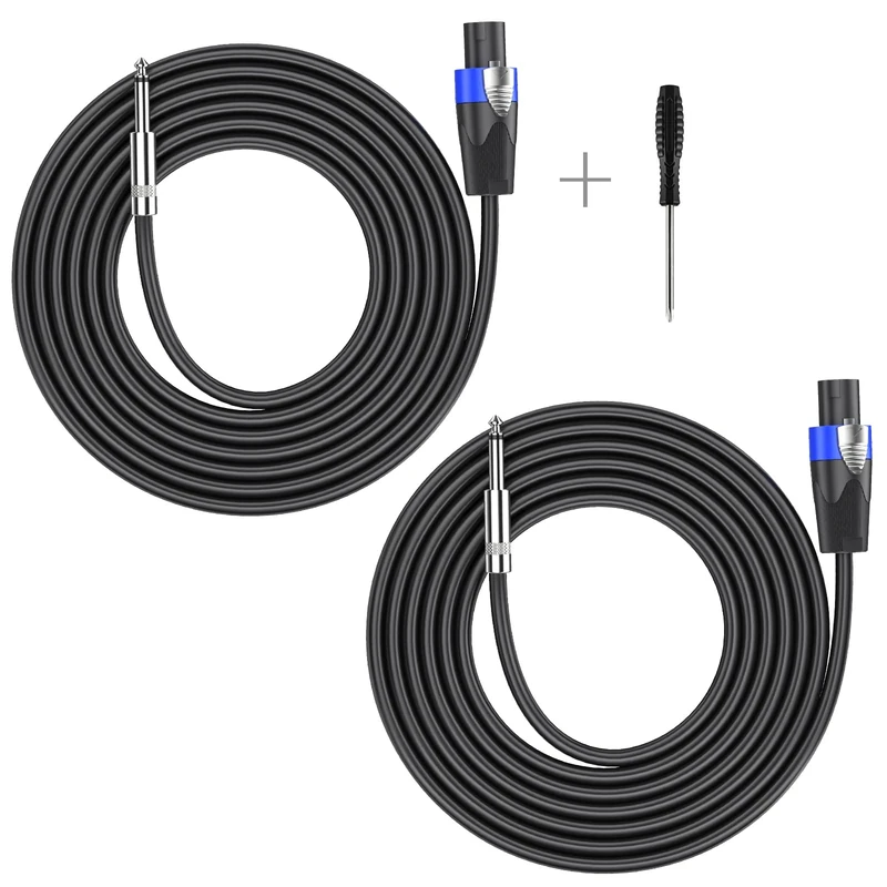 GCTBL 30M 2pack Speakon to 1/4" Speaker Cables 6.35mm TS Plug Wire Audio Amplifier Cord for Guiar DJ/PA Speaker