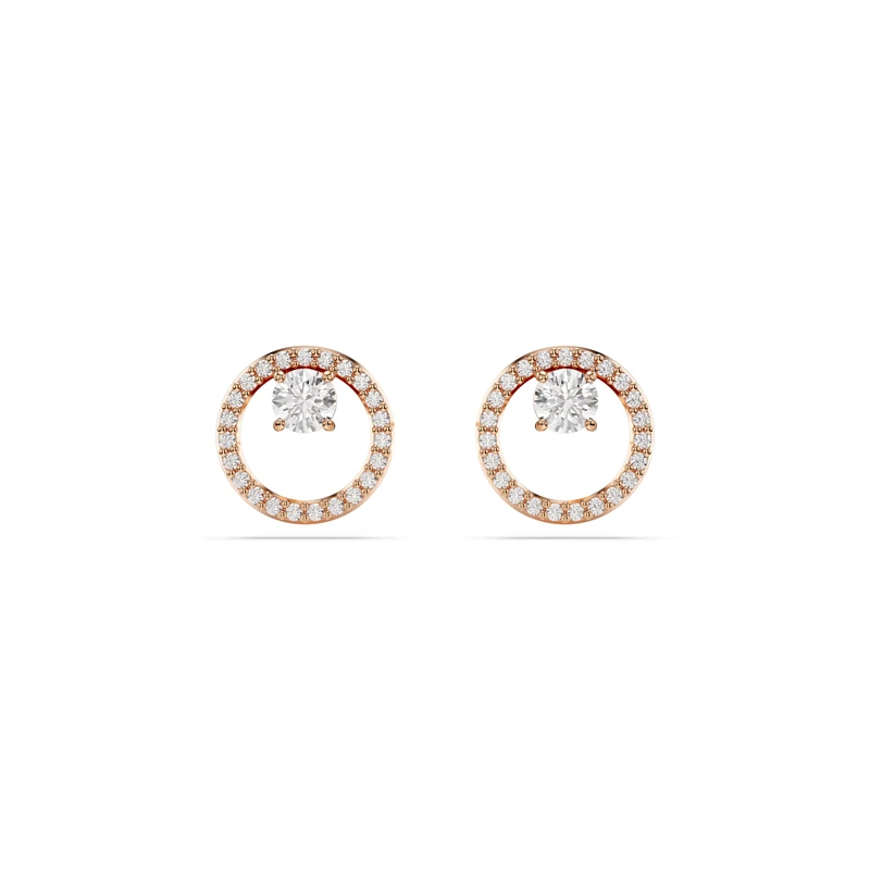 Swarovski Constella stud earrings, Round cut, White, Rose gold-tone plated