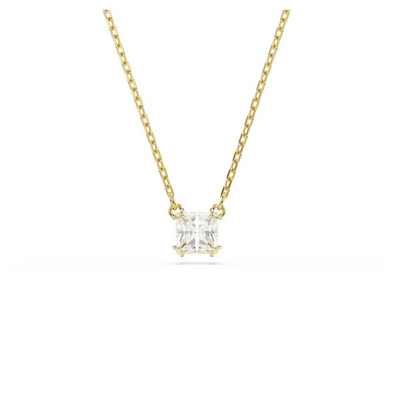 Swarovski Stilla Attract Pendant Necklace, Clear Square-Cut Stone in a Gold-Tone Finished Setting, Part of the Stilla Collection