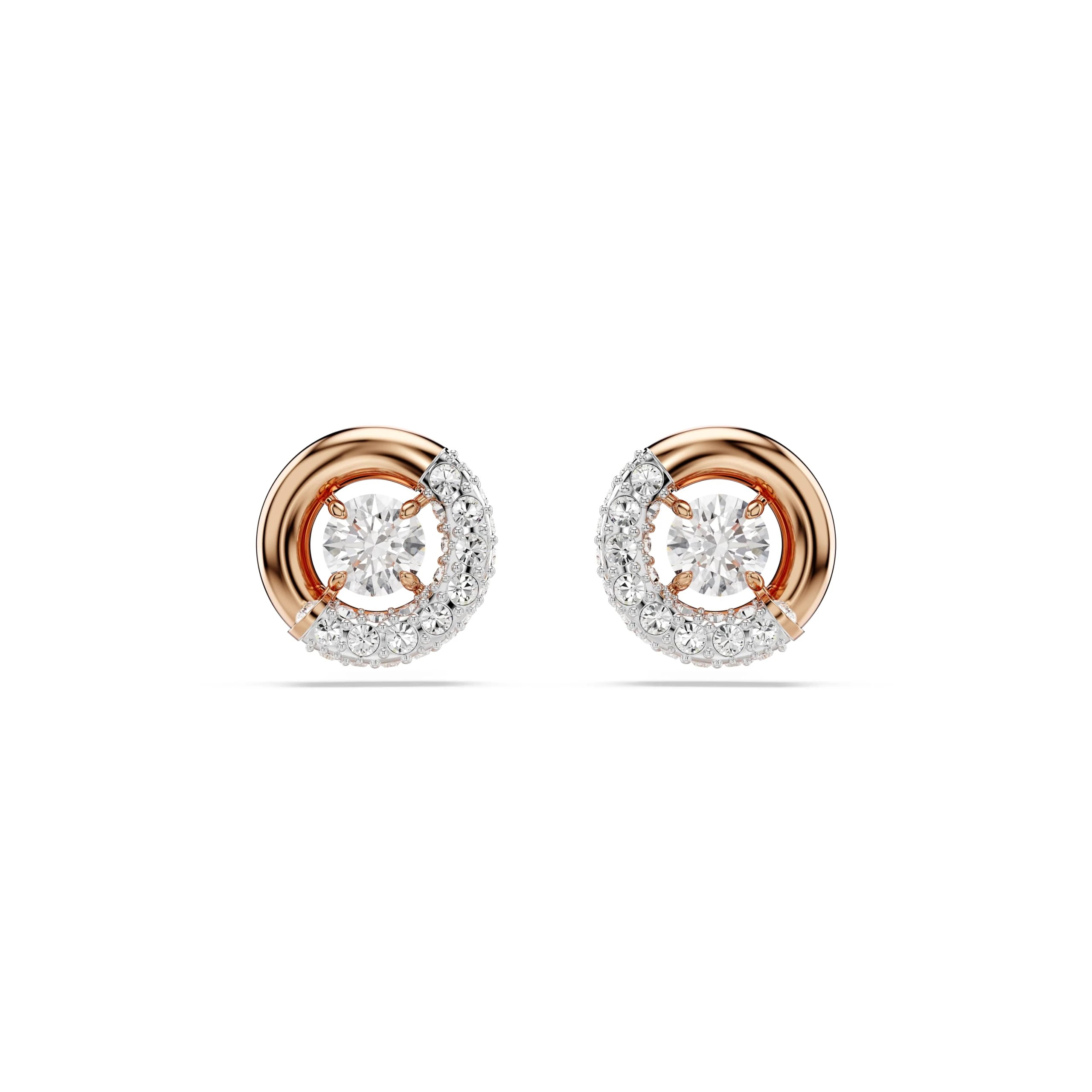 Swarovski Dextera Stud Earrings, Clear Round-Cut Stones and Clear Pavé Crystals in a Rose Gold-Tone Finished Setting, Part of the Swarovski Dextera Collection